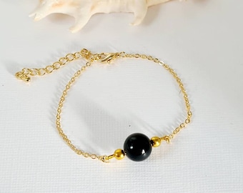 Bracelet, perle onyx noir, idée cadeau fait main