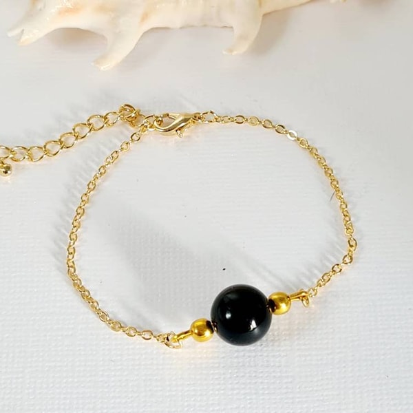 Bracelet, perle onyx noir, idée cadeau fait main