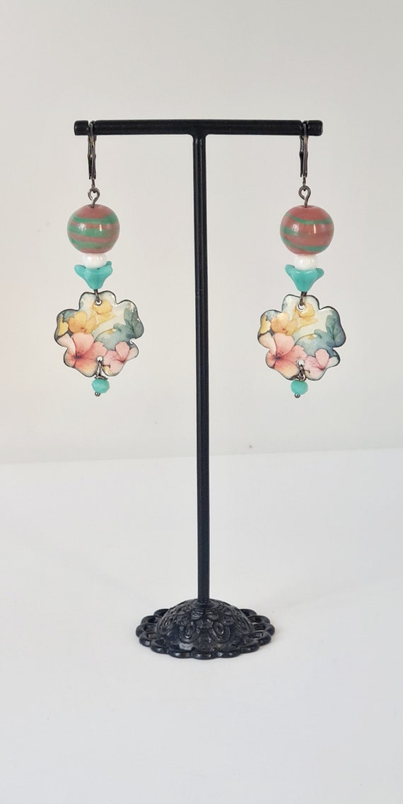 boucle d'oreille bohème chic, émaux trèfle porte bonheur, idée cadeau maman sœur fille amie copine anniversaire noël mariage maitresse