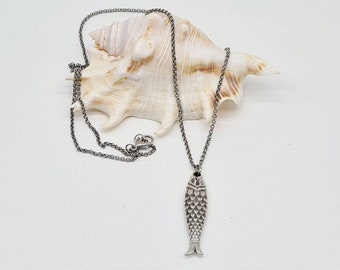 925 silver plated fish necklace, gift idea for fisherman