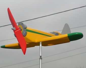 bunte Holzflugzeug-Wetterfahne 24/007 Les Girouettes d'Angelo Gartendekoration handgefertigte Windfliegerei