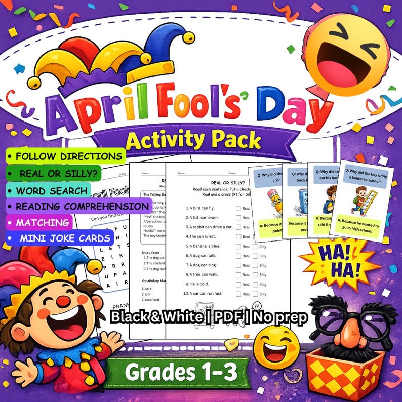 April Fools' Day Activity Pack | Reading Comprehension, Word Search ...