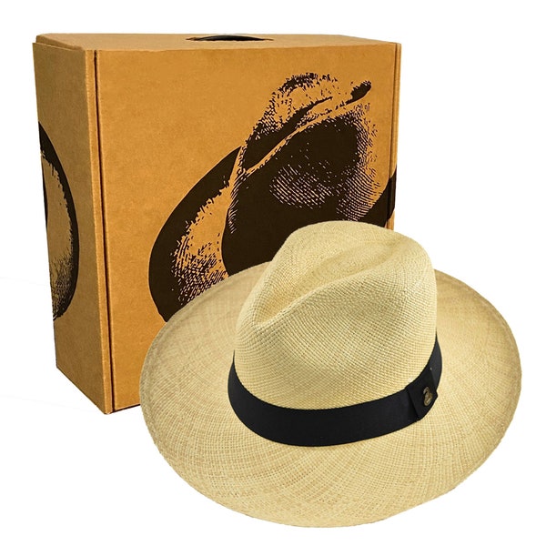 Original Panama Hut - Custom Band Color - Breite Krempe Sommer Fedora - Toquilla Stroh - Handgewebt in Ecuador - EA - Hutbox inklusive