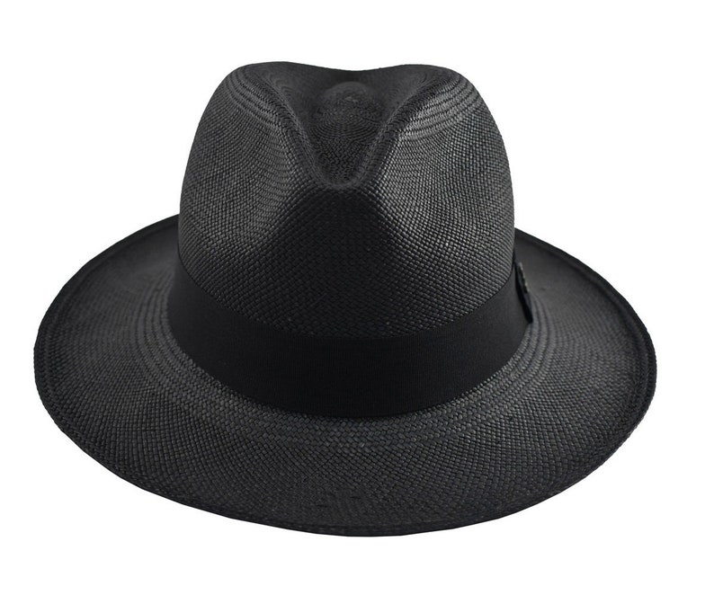 Black Classic Fedora Genuine Panama Hat Toquilla Straw - Etsy