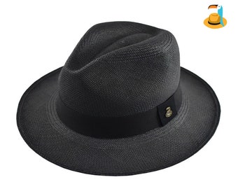 Black Classic Fedora | Genuine Panama Hat | Toquilla Straw | Handwoven in Ecuador - EA - HatBox Included