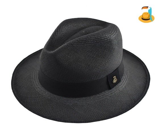 Black Classic Fedora Genuine Panama Hat Toquilla Straw | Etsy
