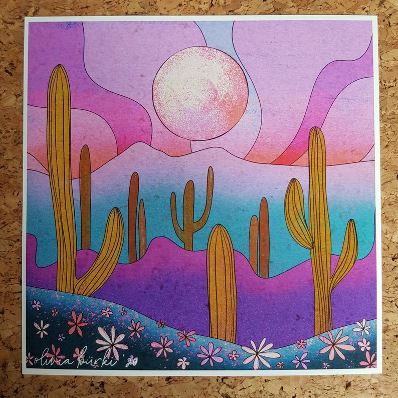 Psychedelic Desert 1 Archival Print Cacti Purple Pink | Etsy