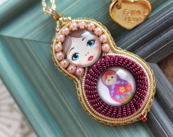 Unique babushka doll necklace, Matryoshka nesting doll jewelry for girl ,Birthday gift idea