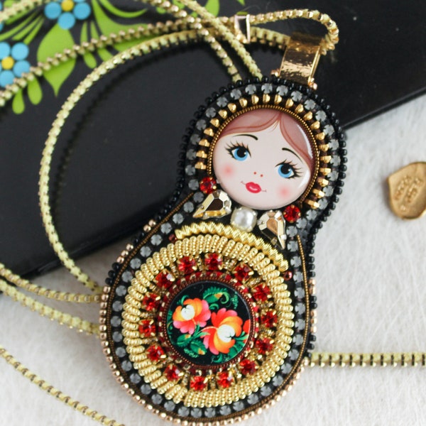 Matryoshka nesting doll, Matryoshka necklace, babushka doll, Art & Collectibles, Dolls and miniatures, Matryoshka doll, Christmas gift, girl