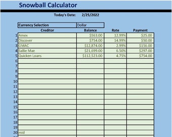 Sneeuwbalschuldreductiespreadsheet en pdf