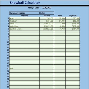Snowball Debt Reduction Spreadsheet and PDF