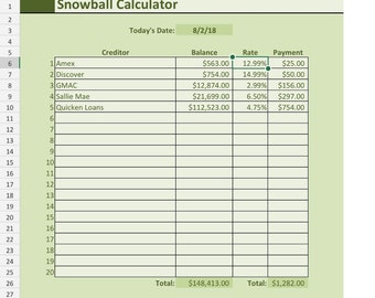 snowball debt etsy snowball calculator