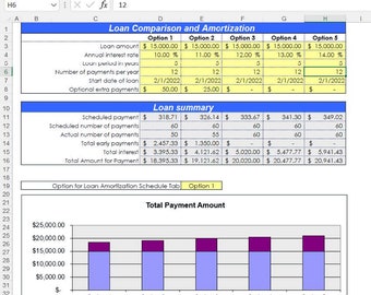 Aflossing en vergelijking van leningen, Excel-gebaseerde spreadsheet met bonus