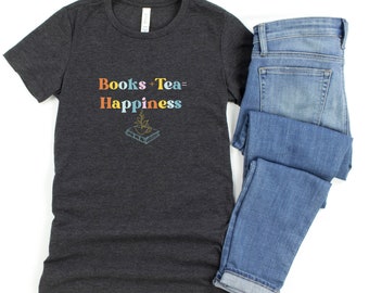 Books and Tea T-Shirt, Book Lover Gift, Cotton Tee