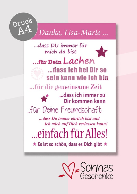 Beste Freundin Danke Freundschaft Druck Etsy