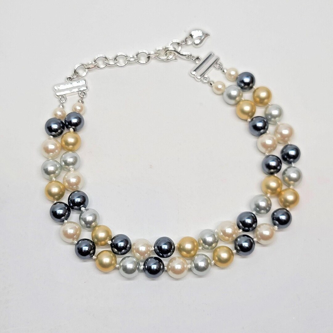 Collier Ras Du Cou Vintage - Double Rang De Perles Fantaisie | Fermoir Rond, Occasion