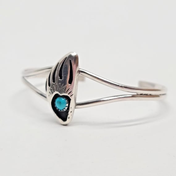 Native American Solid Silver Blue Turquoise Bear … - image 1