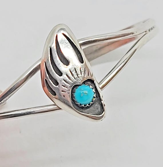 Native American Solid Silver Blue Turquoise Bear … - image 2