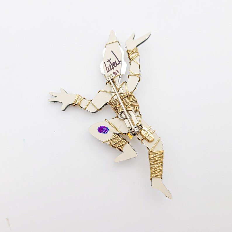 dancing figure silver 2001 wire artisan signed handmade plastic Large Liz Tech Artisan Handmade Thai Dancer Pin Brooch beads