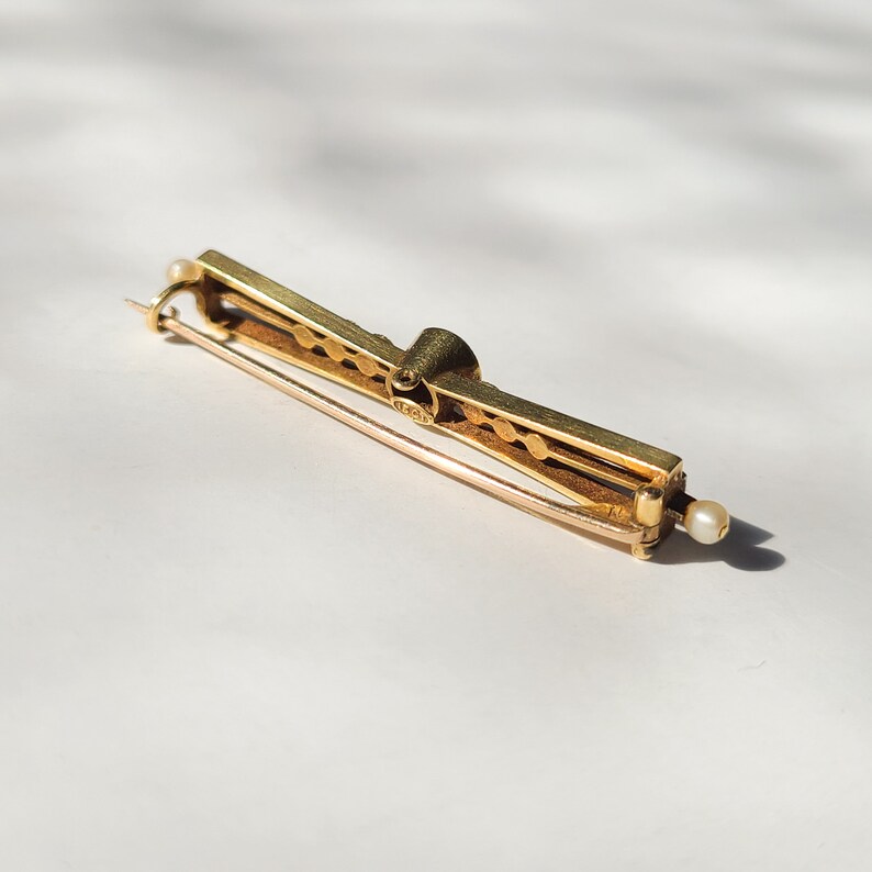 collectible Antique English British 15k 15ct real solid yellow /& white gold art deco pin brooch with faceted amethyst and seed pearls