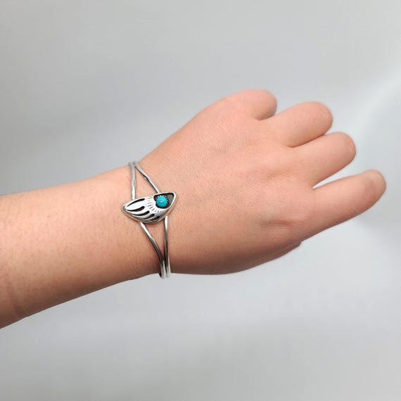 Native American Solid Silver Blue Turquoise Bear … - image 5