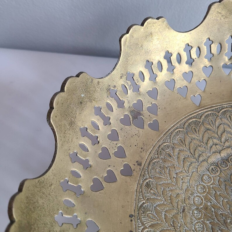 Indian Peacock Bird Brass Brass Plate Dish Cutout Open Work Vintage ...