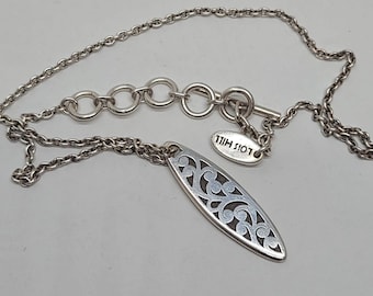 Lois Hill Sterling Silver 925 Scrollwork Oval Pendant Necklace, intricate, heavy, Toggle Clasp, Artisan Design, Timeless Gift, Unisex