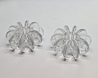 Rosenthal Studio Line Crystal Flower Candle Holders Pair Modernist Sculptural, mid-century modern geometric colorless, 1960s 70s, vintage