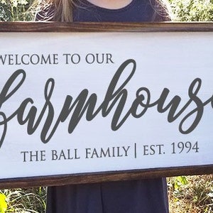 Welcome to our Farmhouse Family Name Established Date Farmhouse Framed Wood Sign