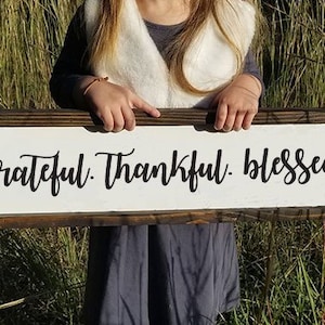 Grateful Thankful Blessed Farmhouse Sign Framed Wood Sign Farmhouse Wood Sign