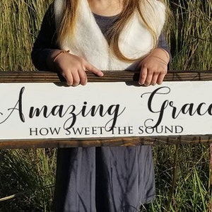 Amazing Grace How Sweet the Sound Lyrics Sign Hymn Sign Framed Farmhouse Wood Sign Amazing Grace Sign