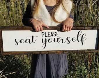 Please Seat Yourself Bathroom Decor Above Toilet Sign Bathroom Sign Farmhouse Framed Wood Sign