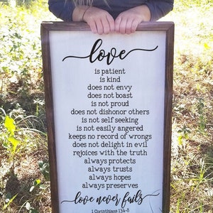 Love is Patient Love is Kind 2 Corinthians Bible Verse Sign Love Sign Framed Farmhouse Wood Sign