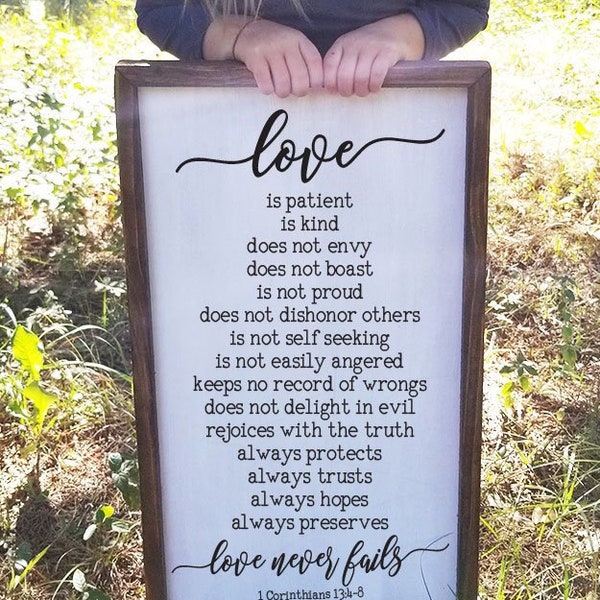 Love is Patient Love is Kind 2 Corinthians Bible Verse Sign Love Sign Framed Farmhouse Wood Sign