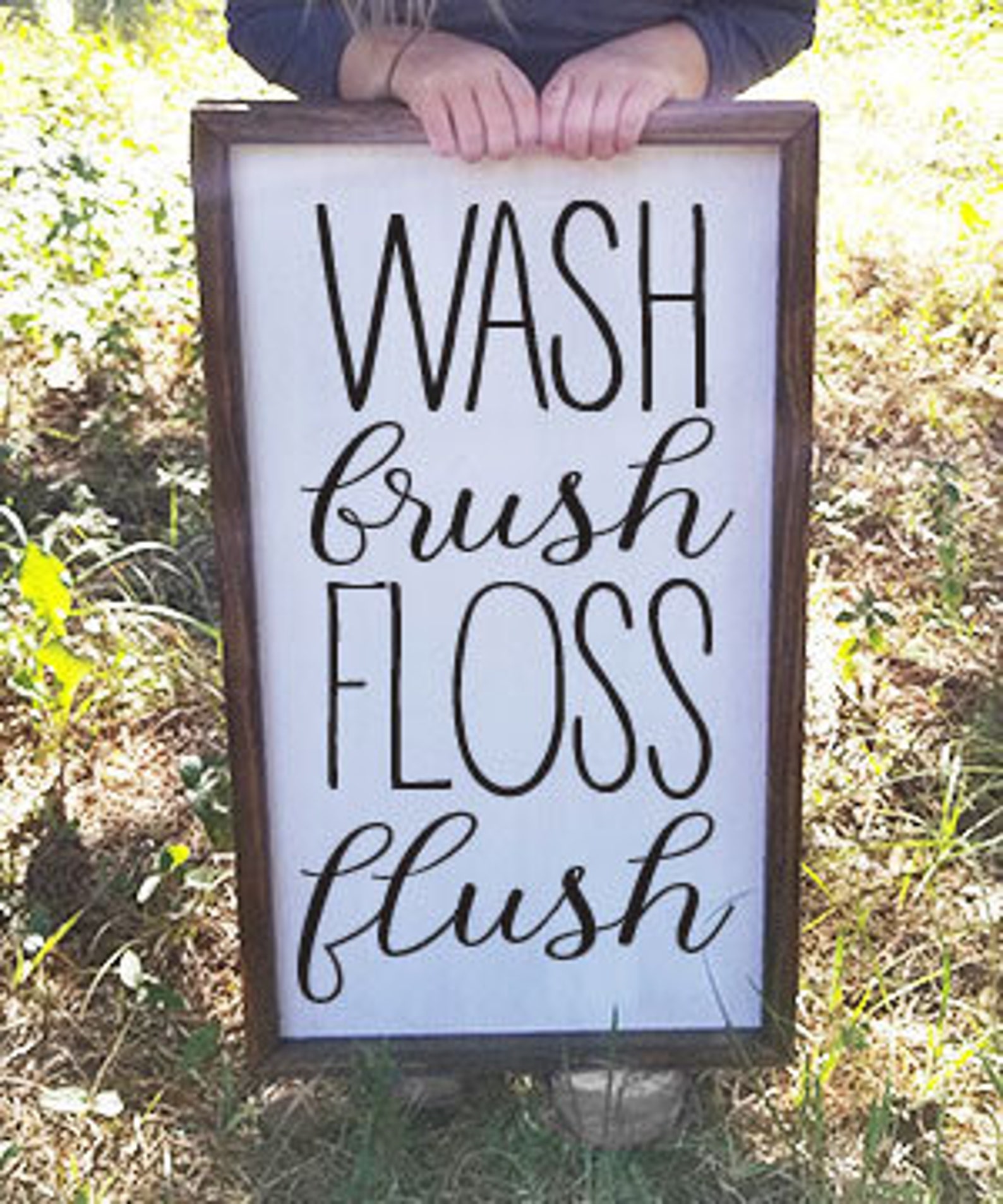 Floss Sign Wash Brush Floss Flush Bathroom Sign Farmhouse Framed Wood - Etsy