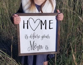 Home is Where Your Mom Is Mothers Day Sign Mom Sign Framed Farmhouse Sign