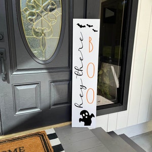Hey There Boo Halloween Porch Sign Porch Leaner with Ghosts and Bats Fall Porch Sign