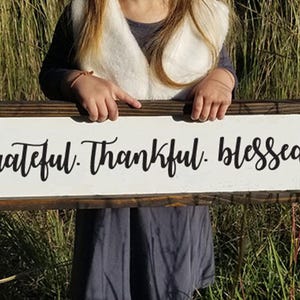 Grateful Thankful Blessed Farmhouse Sign Framed Wood Sign Farmhouse Wood Sign