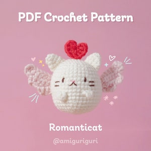 Romanticat pdf-haakpatroon, valentijnskat, amigurumi-patroon kat Cupido