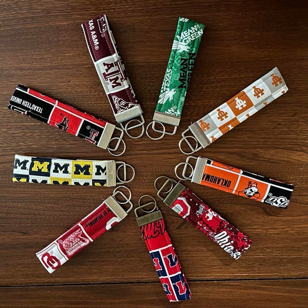 College Themed Key Fob, Key Ring, Wristlet Key Holder, Key Chain, Texas Tech, A&M, UNT, UT, OSU, Ohio State, Ole Miss, Oklahoma, Michigan