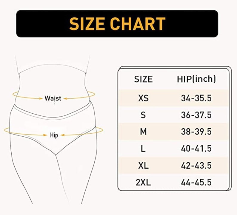 Pu&ograve; includere: Tabella delle taglie per abbigliamento con misure in pollici. La tabella mostra le taglie XS a 2XL con le misure del fianco corrispondenti.