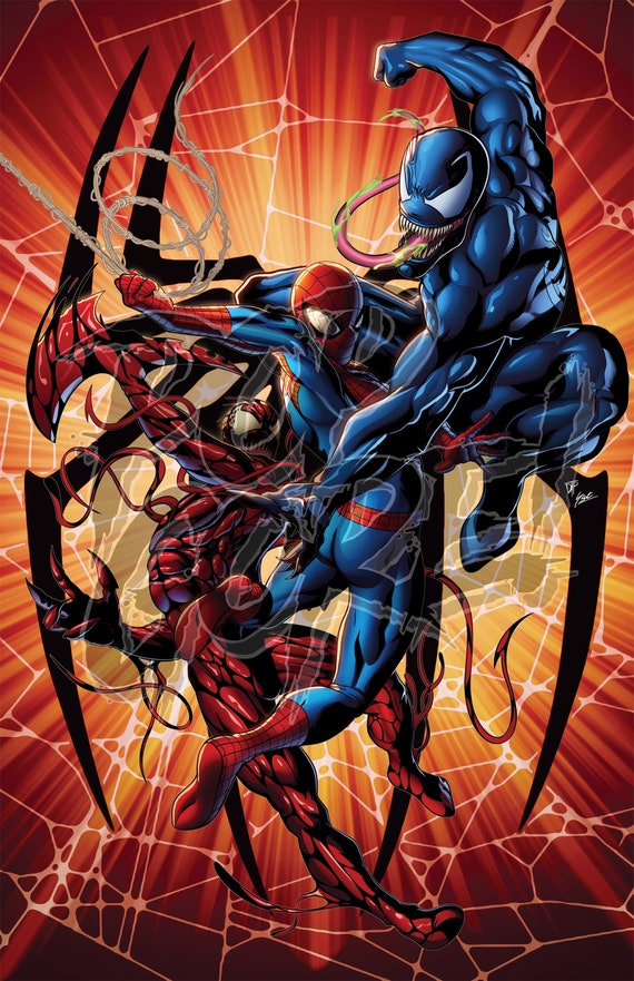 Spider-man vs Venom vs Carnage art print - Etsy España