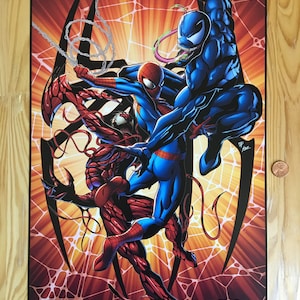 スパイダーマンvsヴェノム　byDCWJ デリック・チュー　アートプリント スパイダーマン vs ヴェノム vs カーネージ アートプリント - Etsy 日本