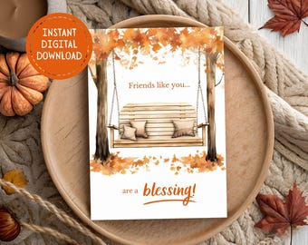 Friends Like You are a Blessing Printable Greeting Card for Thanksgiving or Friendsgiving, Instant Download PDF Card Template, Digital File