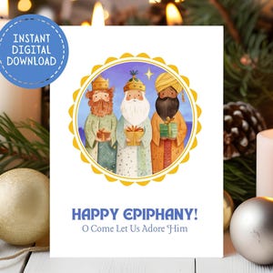 Happy Epiphany Printable Greeting Card, Instant Download, 5x7, We Three Kings, Los Tres Reyes, Three Wise Men, Los Reyes Magos