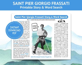 Printable Saint Pier Giorgio Frassati Story and Word Search, Instant Digital Download, Catholic Saint, Catholic Games, September 7, 2025