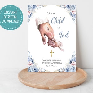 Afdrukbare doopkaart, kaart kind van God, digitale download, doopkaart jongen, doopkaart Jezus en kind, katholieke doopkaart, doop