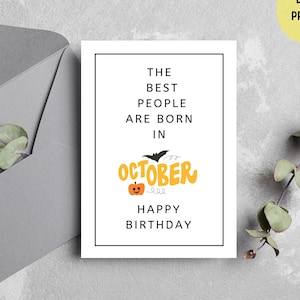October Birthday Card | Best people are born in October | Happy Birthday Card | Printable October Birthday Greeting Card