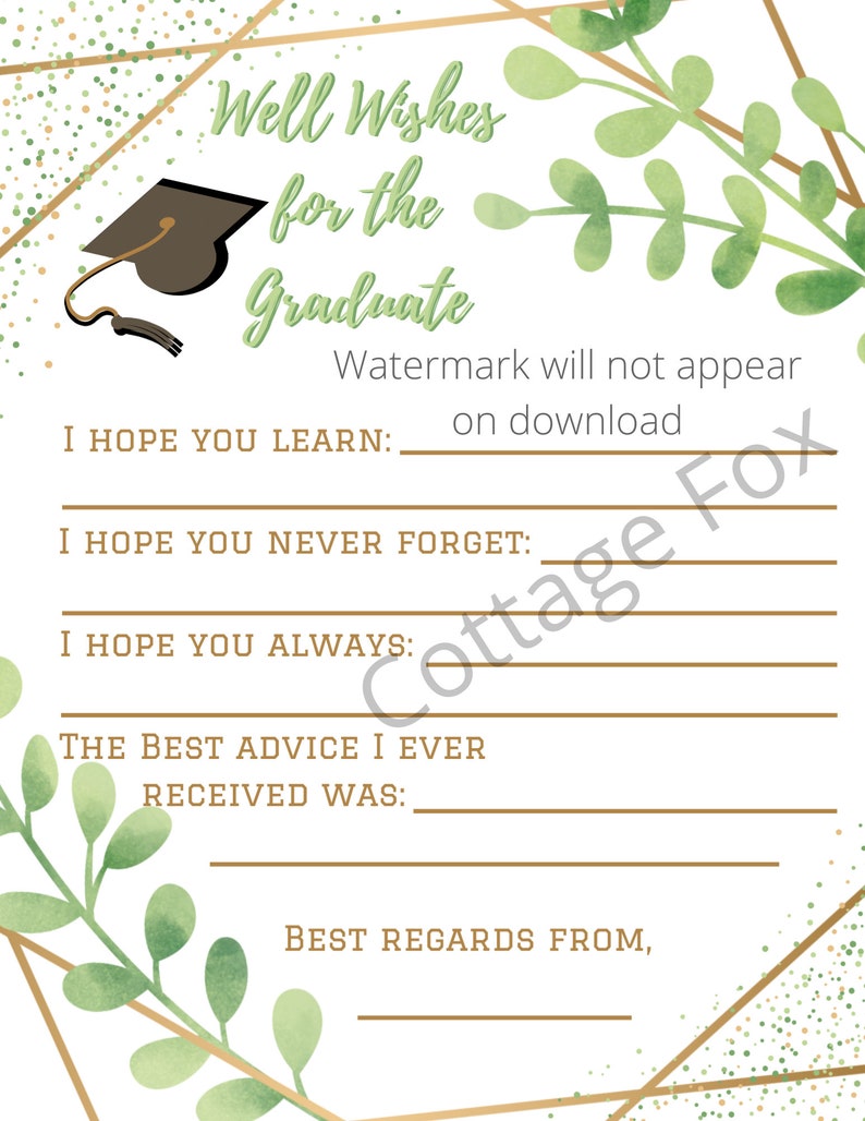 Well Wishes for the Graduate Graduation Questionnaire Instant | Etsy