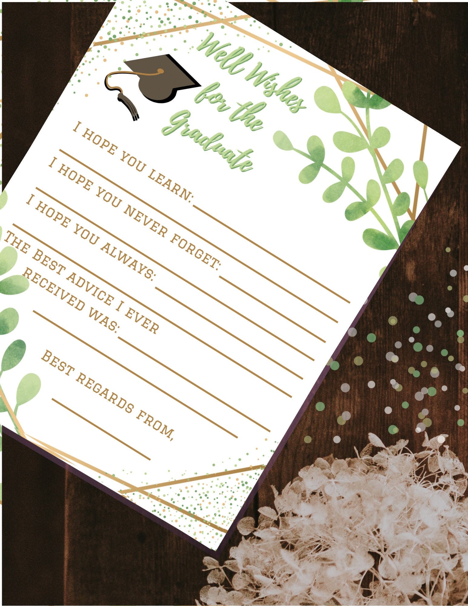Well Wishes for the Graduate Graduation Questionnaire Instant Download PDF Print Party Gift Game Survey Copper Foliage Greenery Green Brown